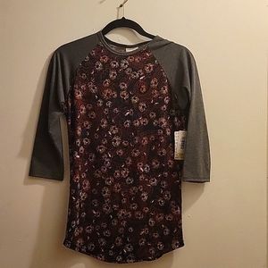LuLaRoe Blue/Red/Black/White/Gray "Randy" 3/4 Top - Size XXS (NWT)